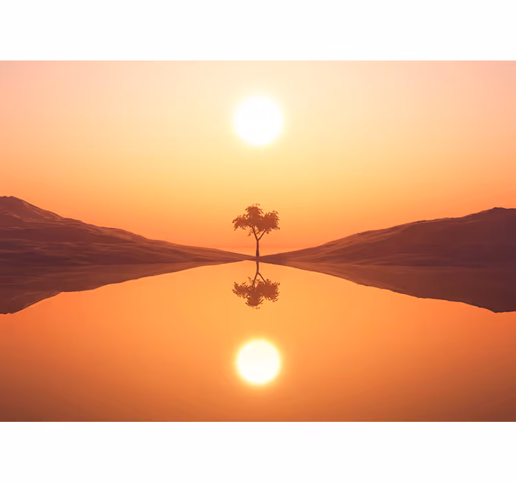 Tre ved solnedgang tre fototapet - Tenstickers