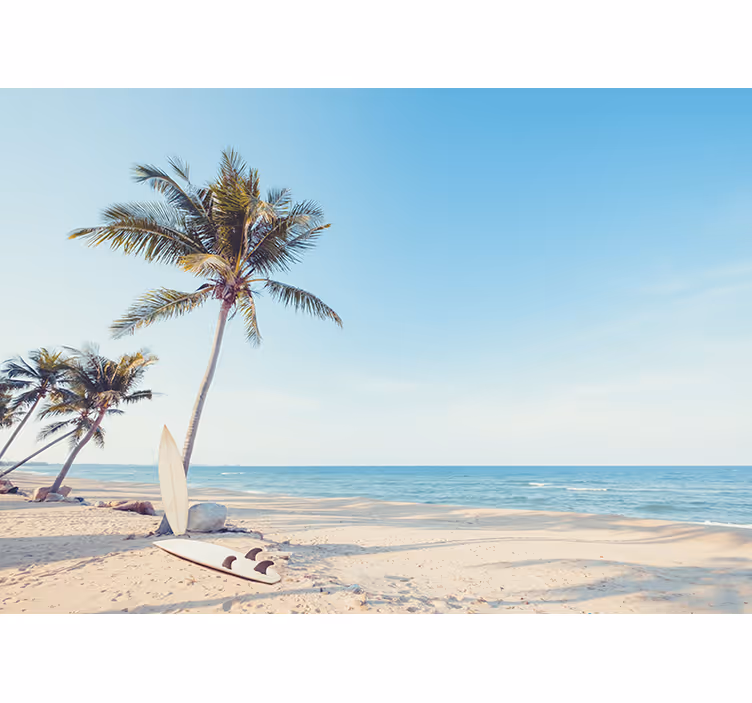 Tropisk strand med palmetre i vegg - Tenstickers