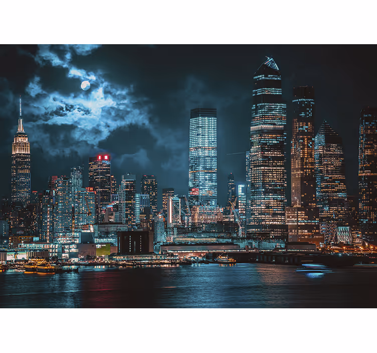 Fototapet new york bylandskap nattbilde - Tenstickers