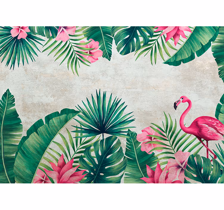 Flamingoer og palmer natur fototapet - Tenstickers