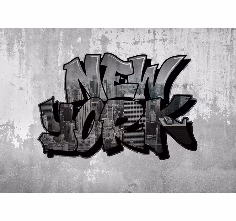 fototapet med graffiti med utsikt over byen - Tenstickers