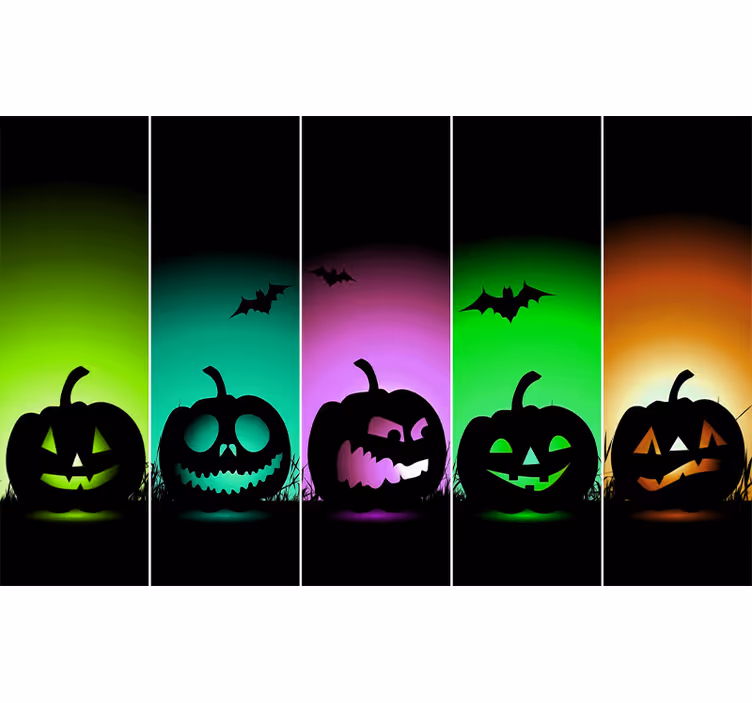 Halloween fototapet med ansikter av gresskar - Tenstickers