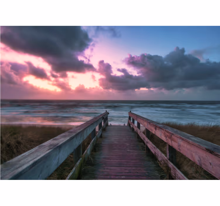 Rolig overskyet solnedgang fototapet sjø - Tenstickers