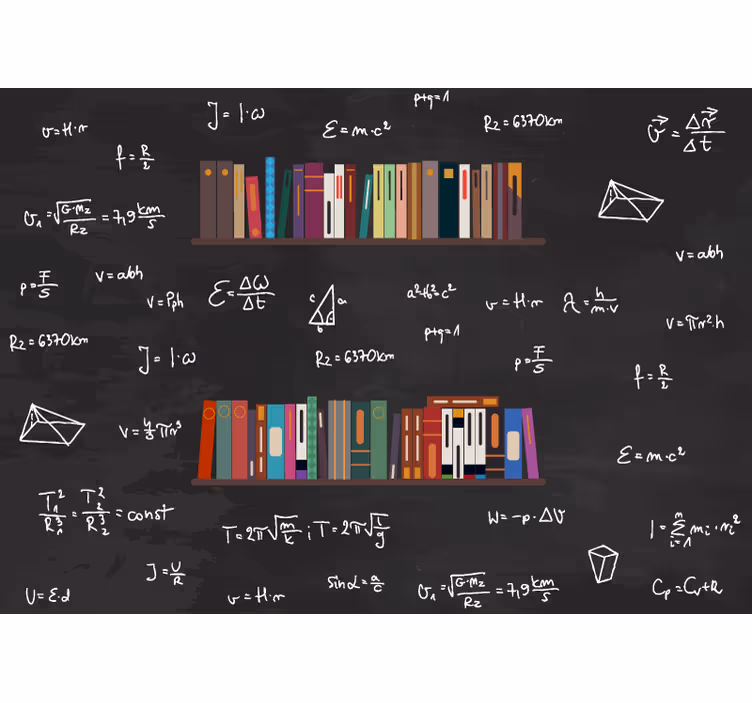 Bokhylle og matematikkformler fototapet - Tenstickers