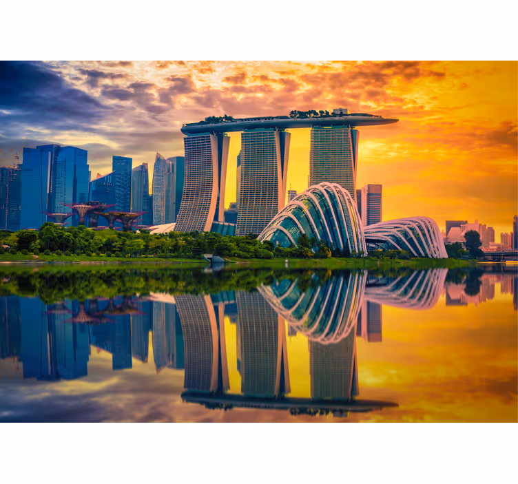 Reflekser av singapore city på fototapet - Tenstickers