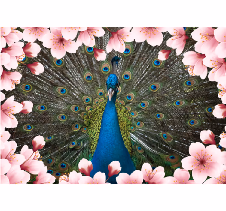 Dyr påfugler 3d med blomster 3d fototapet - Tenstickers