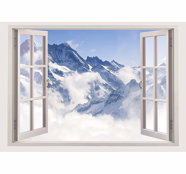 Fjell fra vinduet blå himmel 3d fototapet - Tenstickers