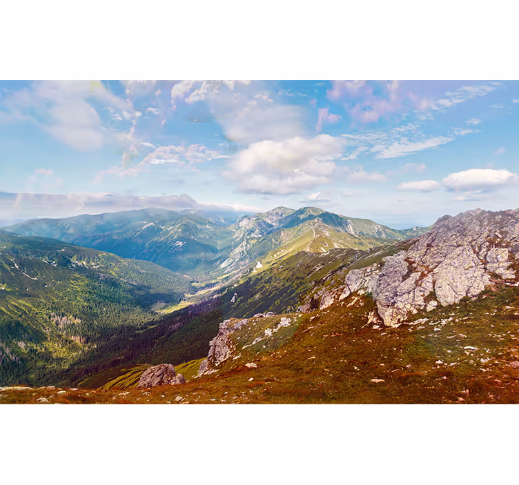 Fototapet fjell panoramautsikt over fjellene - Tenstickers