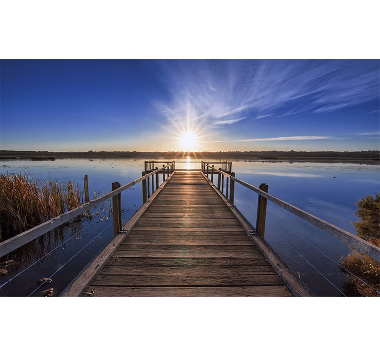 Fredelig solnedgangsbrygge fototapet landskap - Tenstickers
