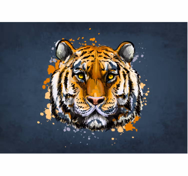 Tiger ansikt i blå bakgrunn fototapet - Tenstickers