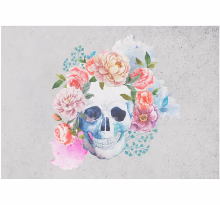 Blomsterhodeskallekunst fototapet dyr - Tenstickers