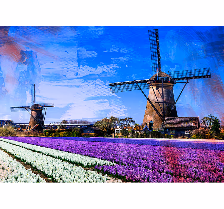 Tulipanfelt vindmøller fototapet byer - Tenstickers