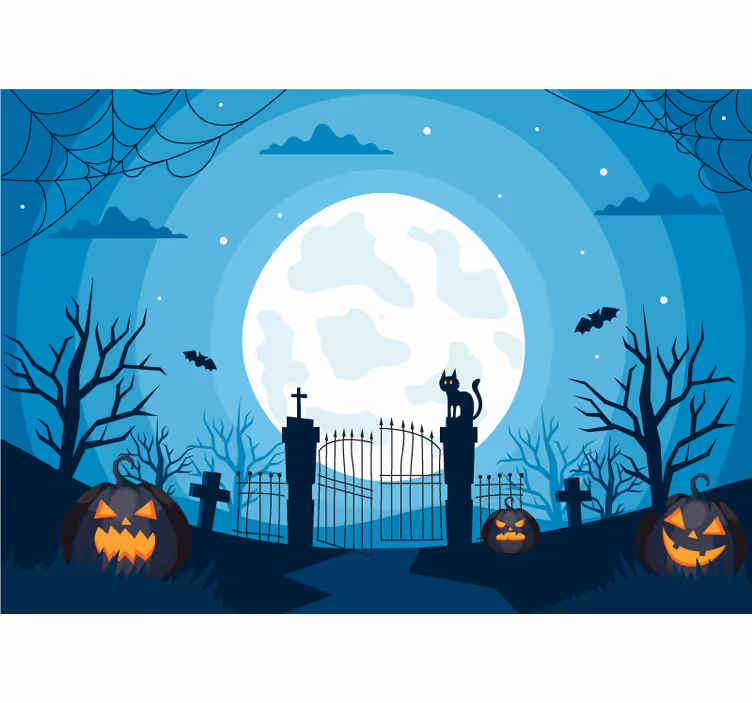 Hjemsøkt kirkegårdsscene Halloween fototapet - Tenstickers