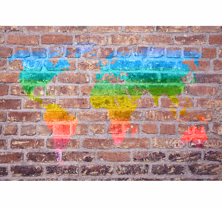 Fototapet verdenskart fargerik geografisk fremstilling - Tenstickers