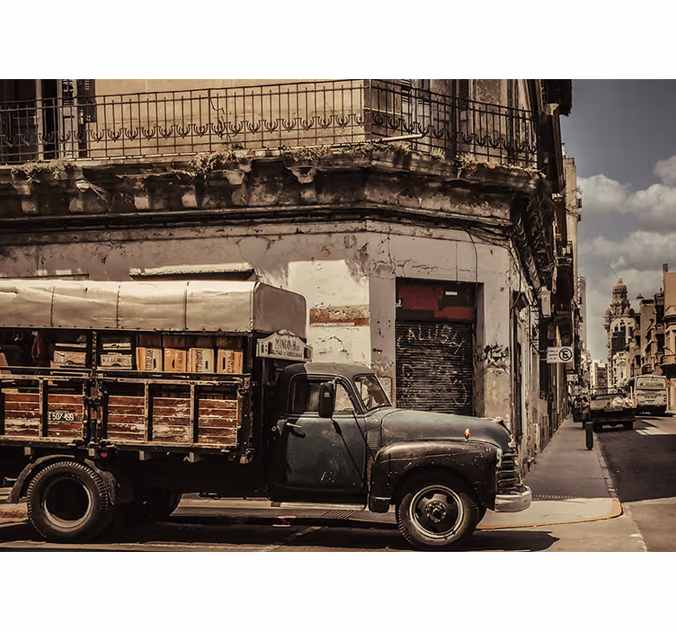 Fototapet byer vintage lastebilgate - Tenstickers