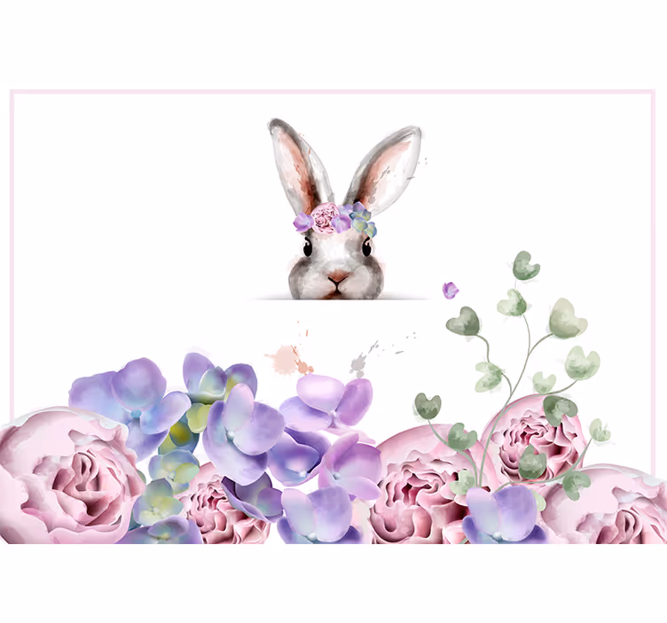 Bunny med blomsterkrone fototapet - Tenstickers