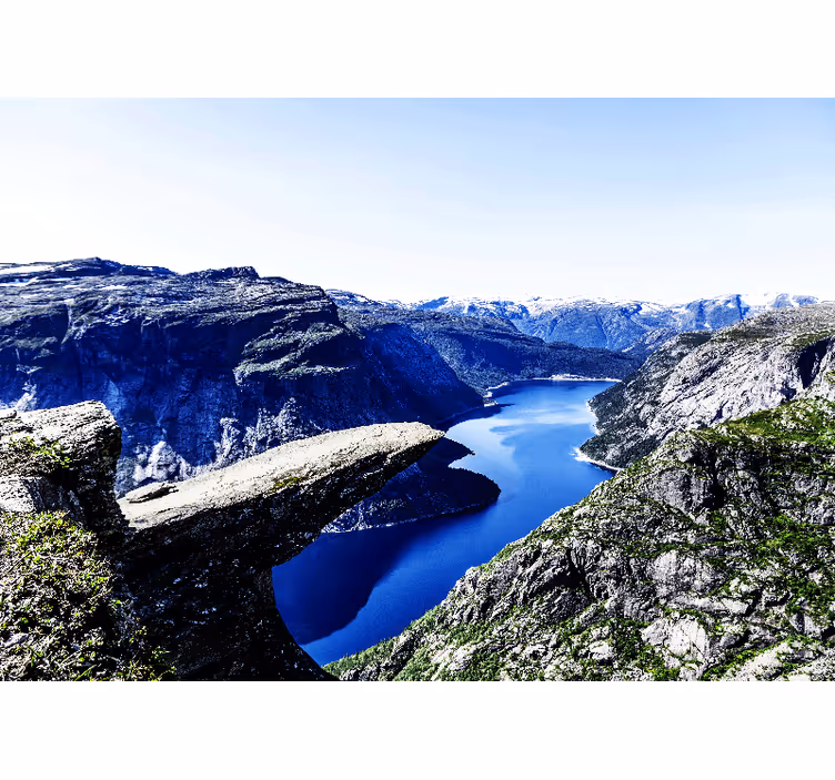 Fjord med blå himmel fototapet - Tenstickers