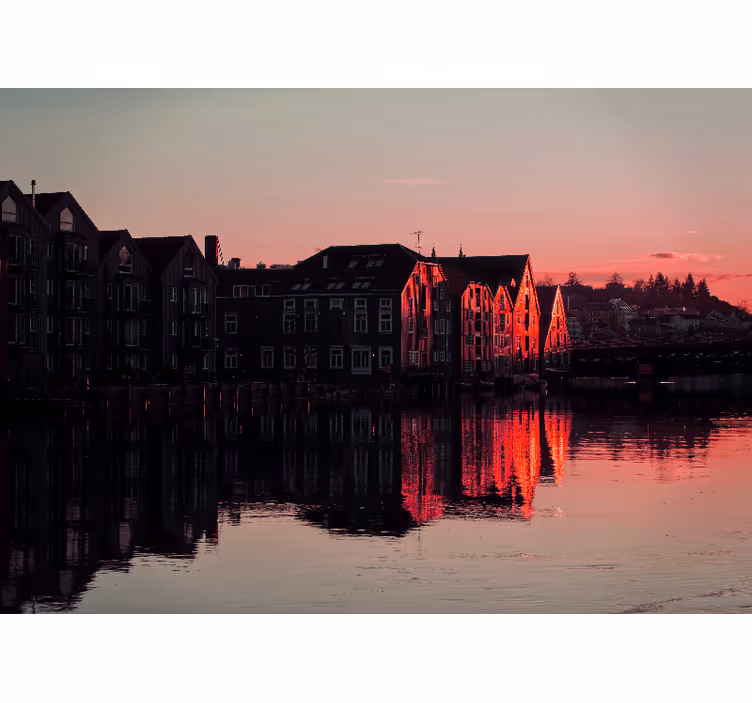 Reflekterende kanalhus fototapet byer - Tenstickers