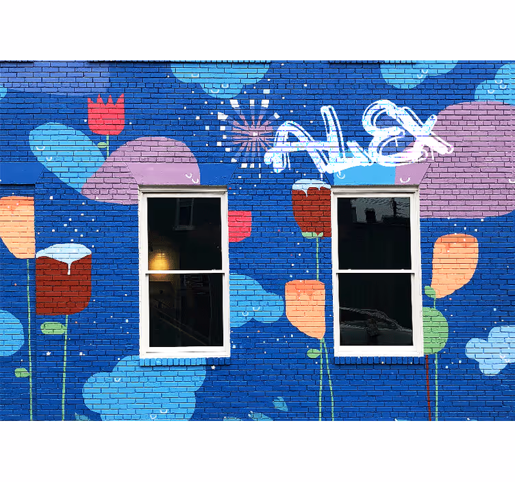Fargerike blomsterelementer fototapet urban kunst - Tenstickers