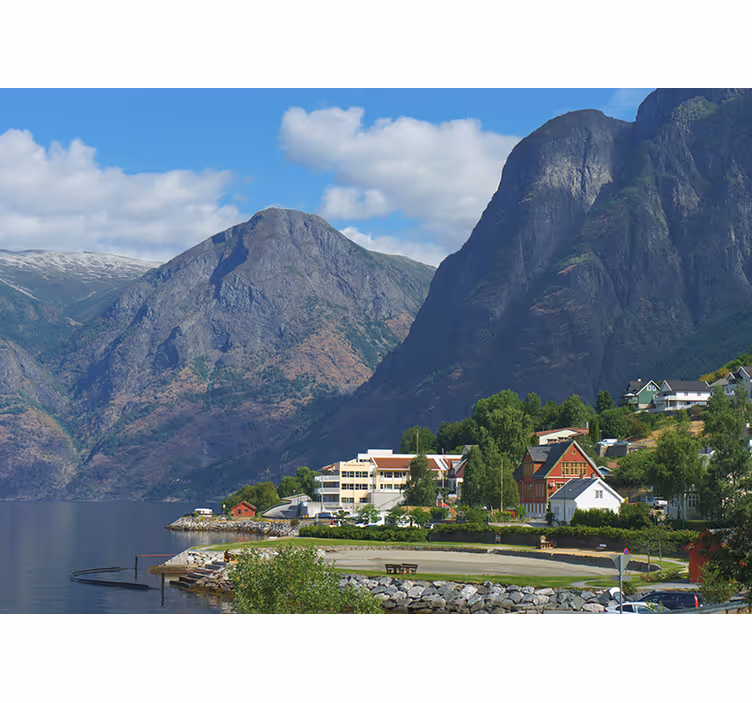 Hjem med fjellutsikt fototapet landskap - Tenstickers