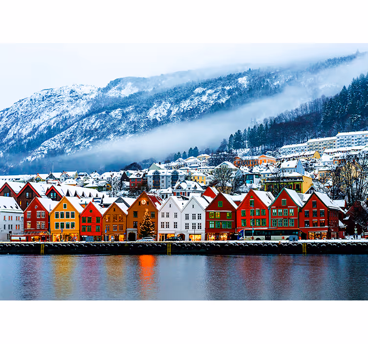Bergen snowed photo fototapet - Tenstickers
