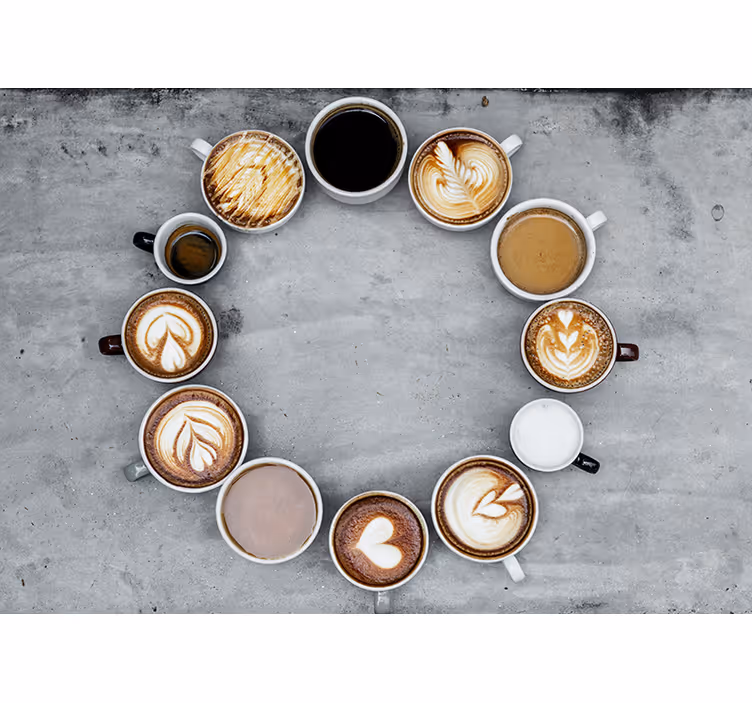 Forskjellige kaffekrus i sirkel Fototapet vegg - Tenstickers