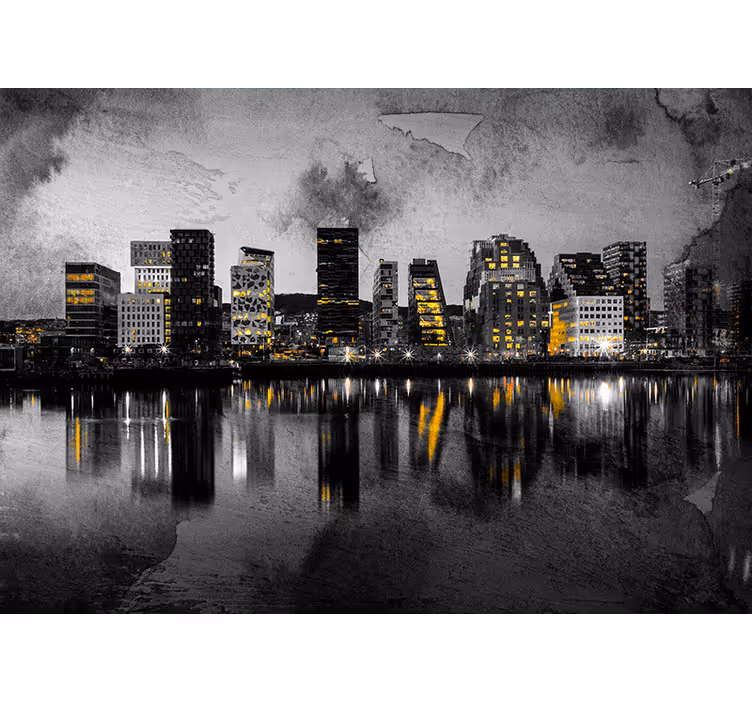 Moderne skylinerefleksjon fototapet byer - Tenstickers