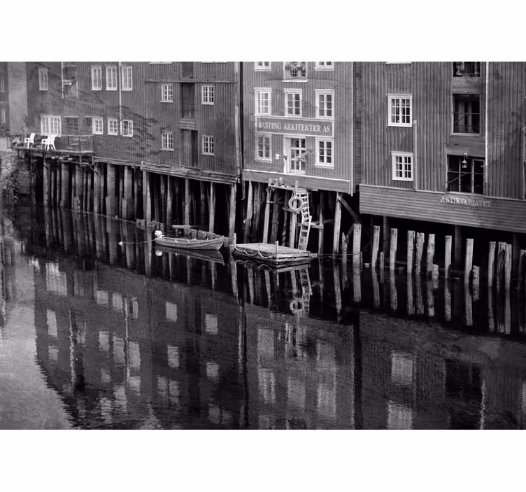 Fototapet byer historisk havne-refleksjon - Tenstickers