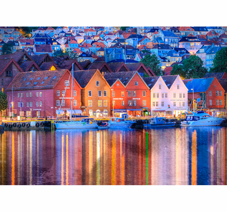 Bergen city evening river fototapet byer - Tenstickers