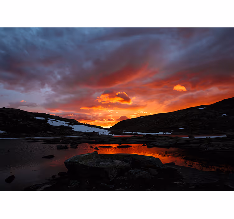 Norsk solnedgang og innsjø fototapet natur - Tenstickers