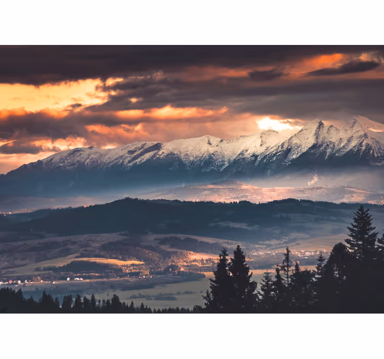 Gyllen topp polsk tatry fototapet fjell - Tenstickers
