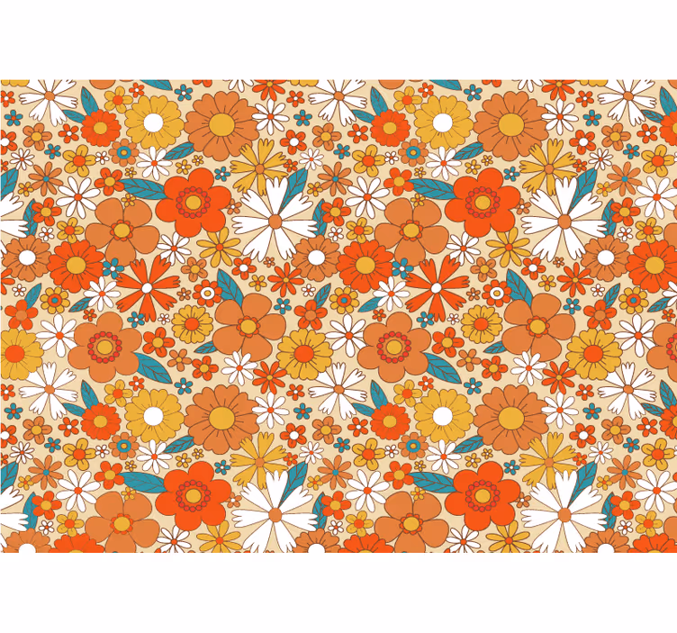 Flerfarget 70-talls blomster fototapet vintage - Tenstickers
