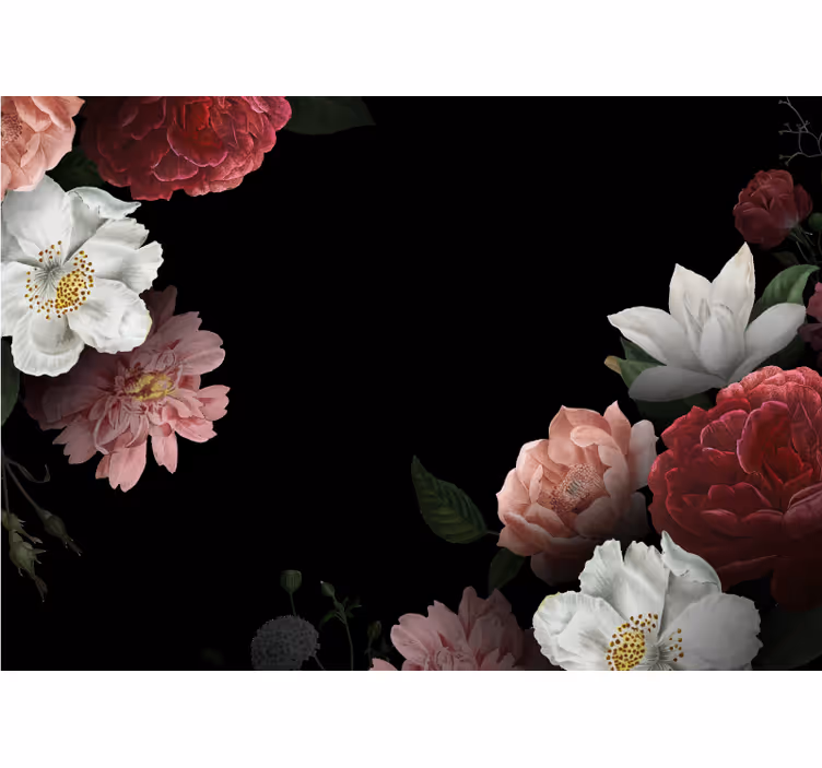 Blomster på svart bakgrunn fototapet blomster - Tenstickers