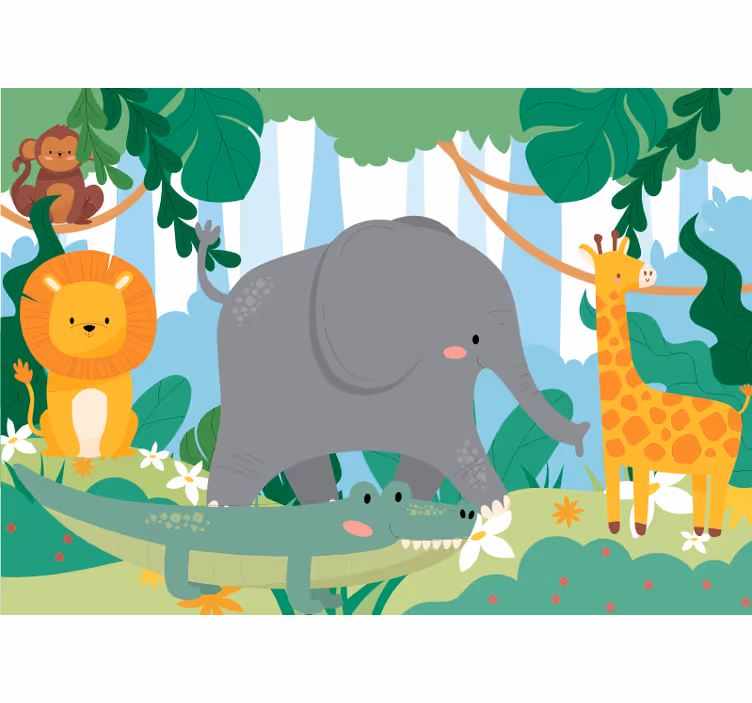 Fototapet dyr vennlige jungledyr - Tenstickers