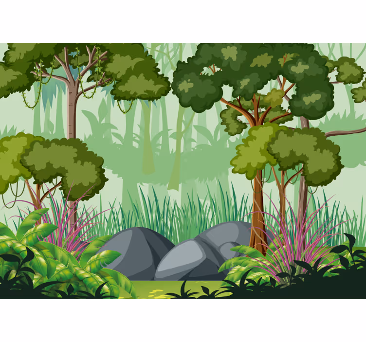 Fargerik og vakker jungel fototapet skog - Tenstickers