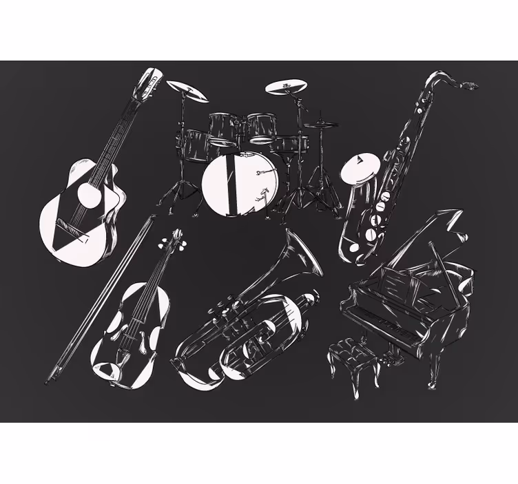Fototapet musikk samling av musikkinstrumenter - Tenstickers