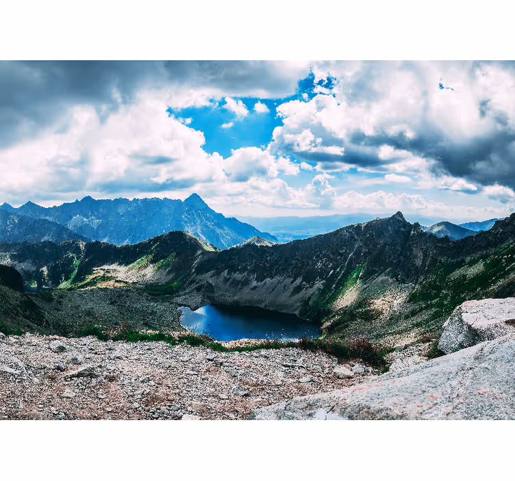 Fototapet landskap storslått fjellinnsjø - Tenstickers