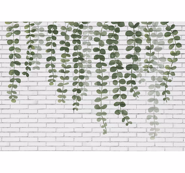 Hvit murvegg med planter Fototapet murstein - Tenstickers