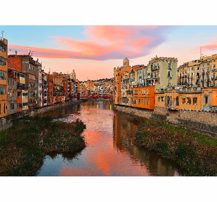 Fototapet byer girona elv solnedgang - Tenstickers