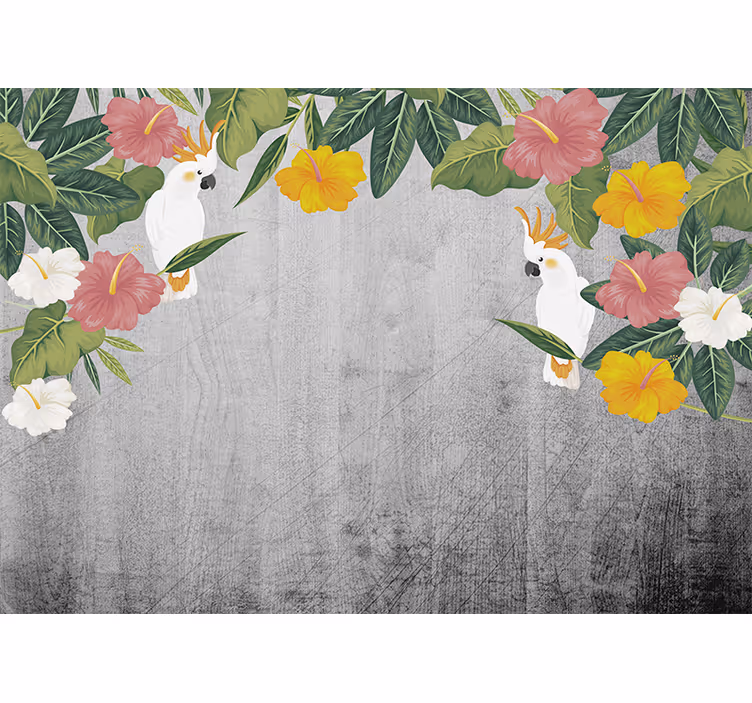 Fototapet dyr kakadu med blomsteramme - Tenstickers