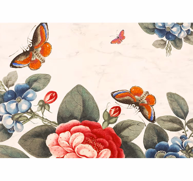 Fototapet blomster svevende insekter og blomster - Tenstickers