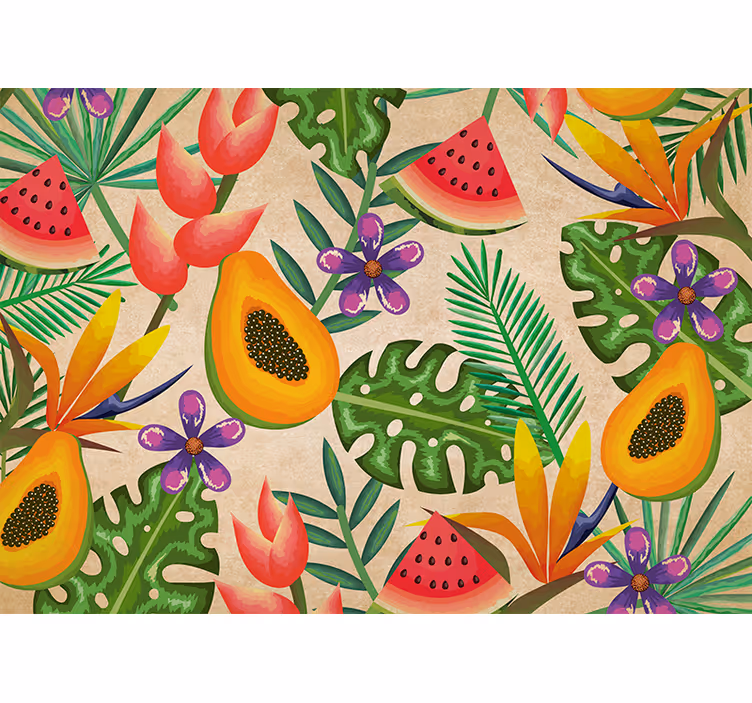 Fototapet blomster tropiske fruktmønstre - Tenstickers