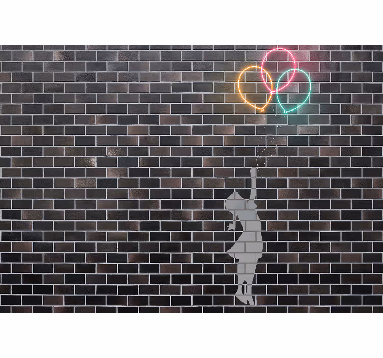 Fototapet urban kunst jente som rekker etter ballonger - Tenstickers