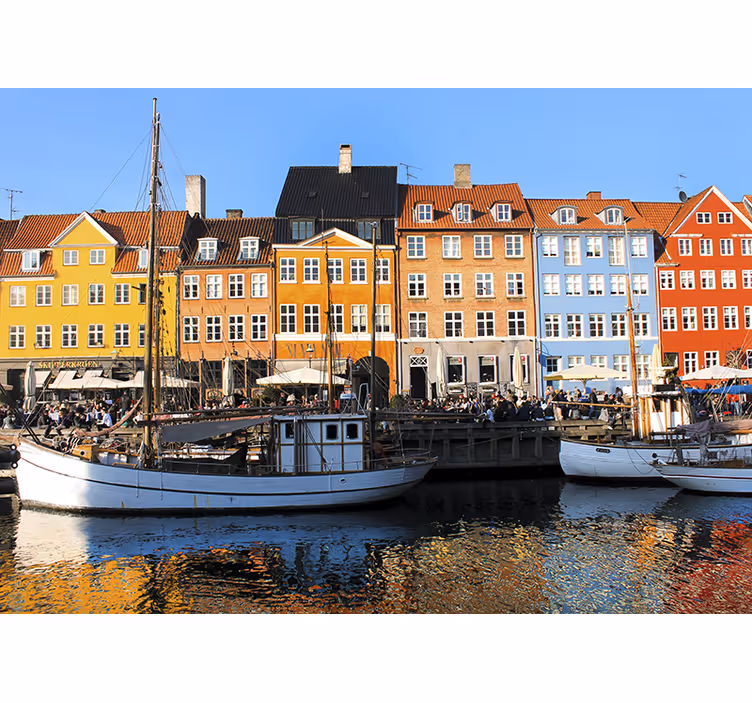 Fototapet byer livlige innsjøboliger - Tenstickers