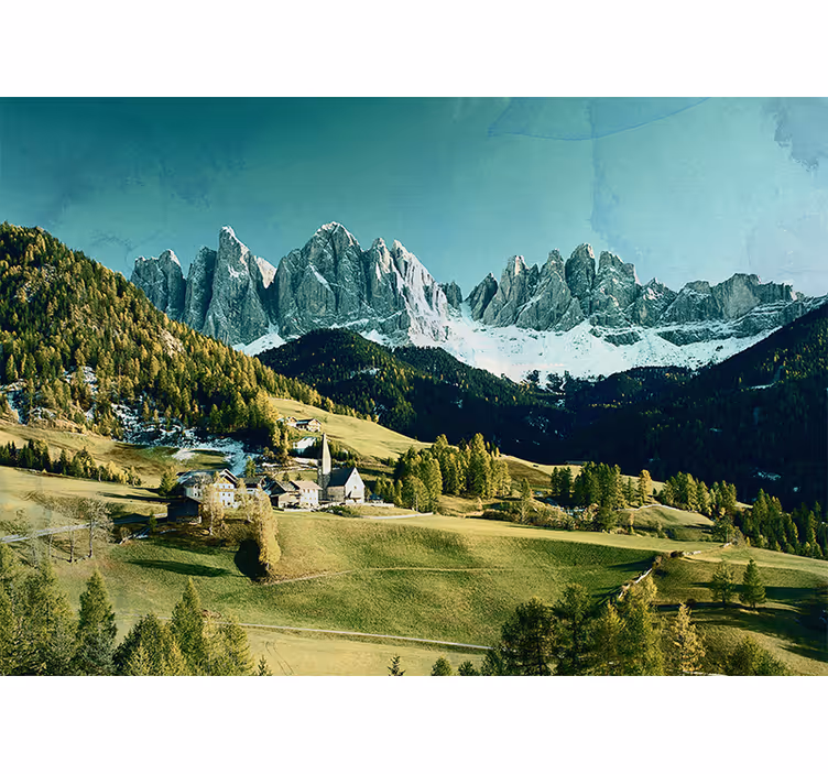 Fototapet landskap fjellandsby - Tenstickers