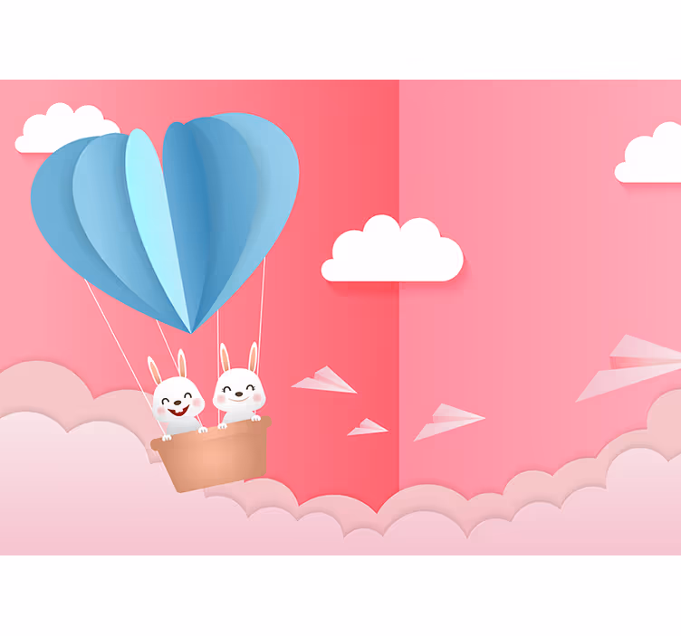 Fototapet kjærlighet ballonger og kaniner - Tenstickers