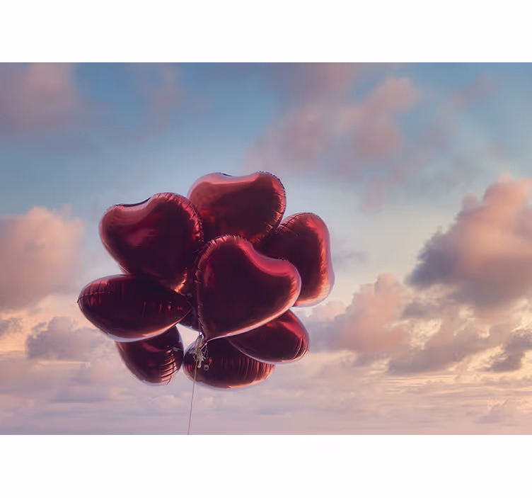 Fototapet kjærlighet hjerteformede luftballonger - Tenstickers