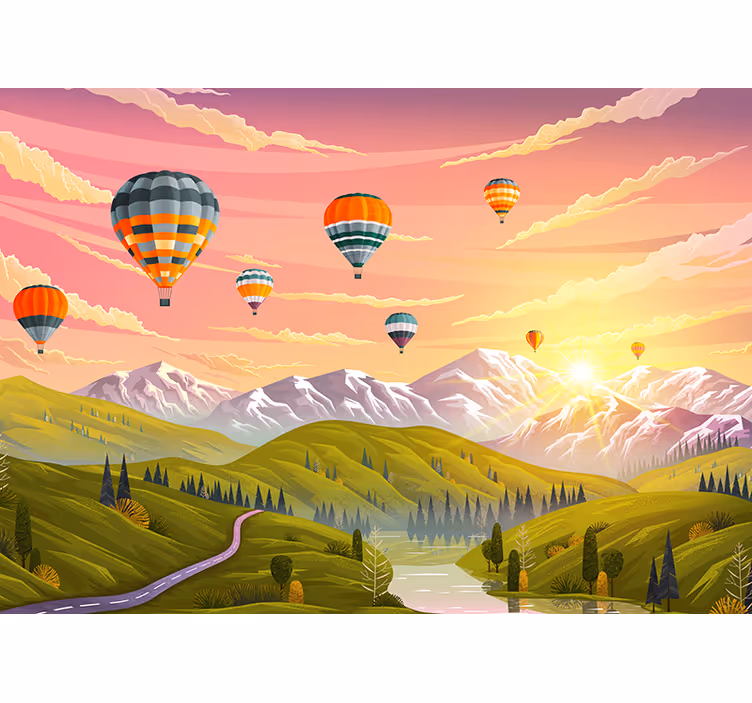Fargerike luftballonger på fjellet fototapet spedbarn - Tenstickers