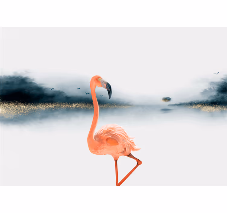 Fototapet dyr elegant flamingo posering - Tenstickers