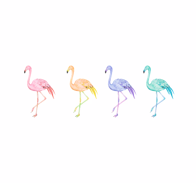 Fototapet ekteskap flamingofamiliesilhuetter - Tenstickers